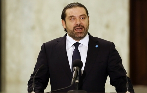 Lebanon's new Prime Minister Saad Hariri speaks to journalists following his nomination at the presidential palace in Baabda, near Beirut, on November 3, 2016. Hariri was nominated to form a cabinet by his one-time political adversary, President Michel Aoun, who took office this week after receiving the surprise support of his old foe. / AFP PHOTO / ANWAR AMRO